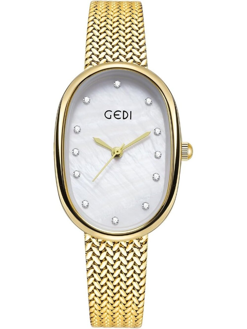 Women's Gold White Oval Dial Mother-of-Pearl Face, Slim Minimalist Watches